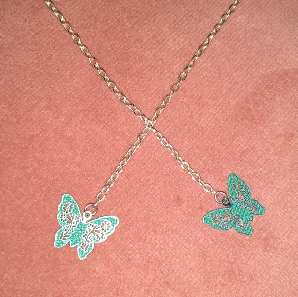 Solid 925 Sterling Silver Hooks Long Chain Blue Handmade Butterfly Earrings New - Picture 3 of 9